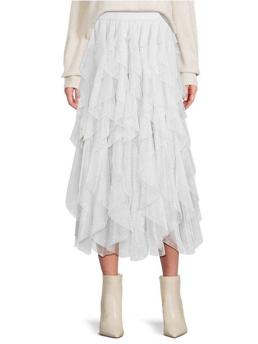 Skylar + Madison White Ruffle Layered Midi Skirt